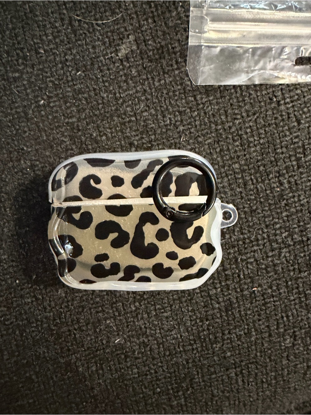 Leopard Print AirPods Pro Case with Keyring - Black and Cream